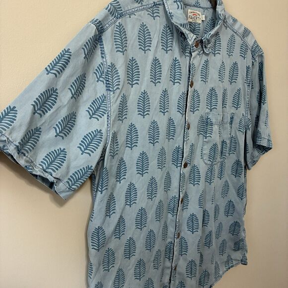 Faherty Men Short Sleeve Breeze Shirt 100% Tencel Large Leaf Print All Over Blue - Picture 2 of 9